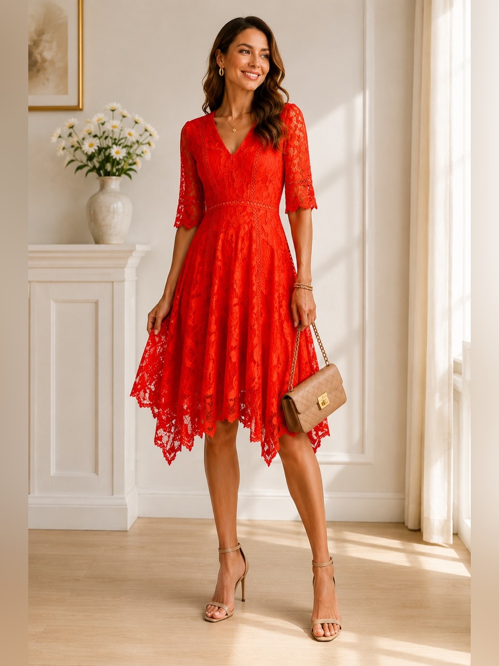 Taylor Orange Lace Dress